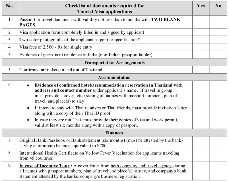 thailand tourist visa checklist
