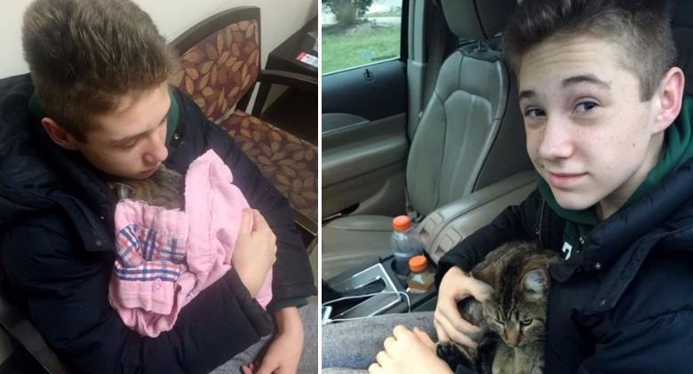 A 14-year-old boy dives under a bridge to save a cat that is hanging over it