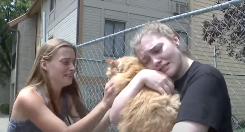 Days after an apartment fire, 2 sisters shed happy tears when they reunited with their cat