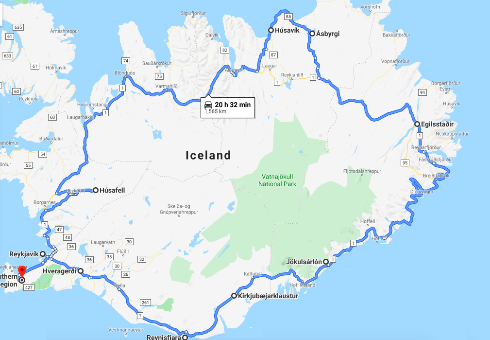 iceland itinerary map