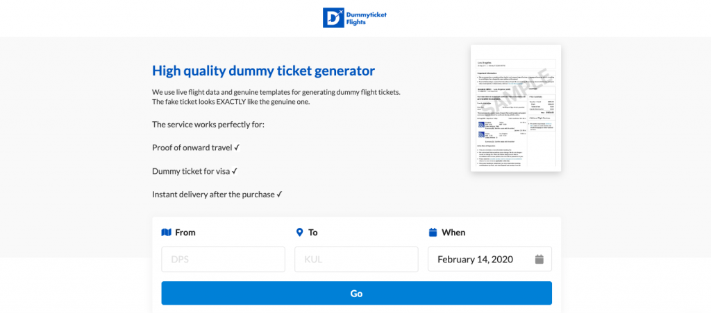 fake Ticket for VISA