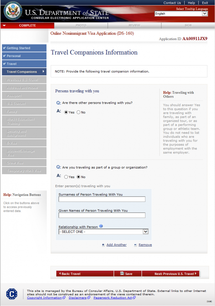 ds 160 online application form