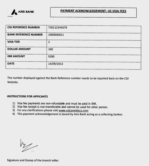 visa deposit fees slip