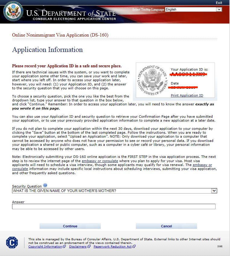 ds 160 visa application form