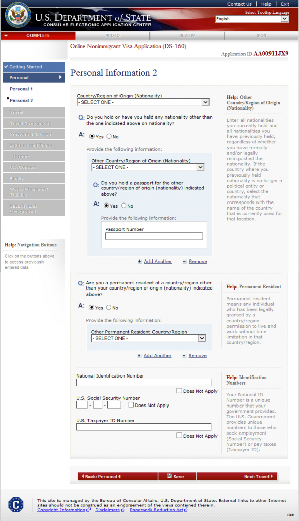 ds 160 form for tourist visa